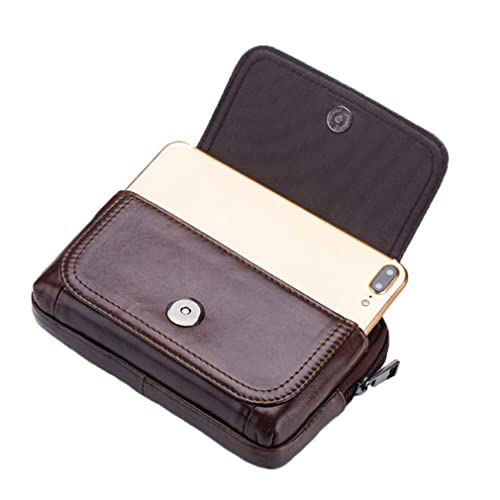 Leather Phone Belt Bag Holster Pouch for Men Loop Flip Coin Purse Case Cell Phone Waist Pack Pouch Case - color: #01brown