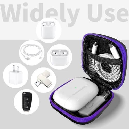 1 Pack Square Earbud Case Storage Bag with Carabiner, Purple | Portable EVA Carrying Case, For Wired/Wireless Headphones, SD Card Storage, Camera Chip - color: C4-square purple