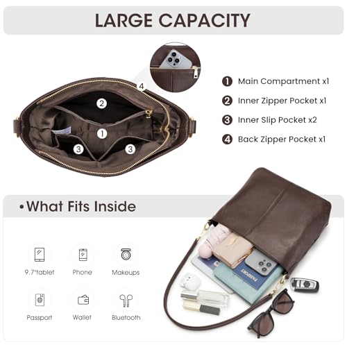 Kattee Leather Crossbody Purse,Handbag Hobo Bag with 2 Straps,Coffee | Top grain pebbled leather with 2 magnetic pockets and 2 straps for crossbody or shoulder, ideal for work and travel. - color: Coffee