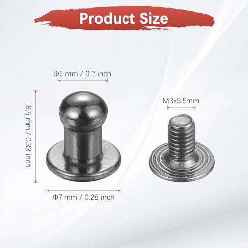 TIXIPEM 5mm Ball Head Stud Rivets Screw Back [20Pcs] - Metal Round Head Button Nipple Rivet Use for Bag & Belt & Handbag & Leather Craft & DIY Decoration - [Dark Silver] - color: Dark Silver, size: 5mm