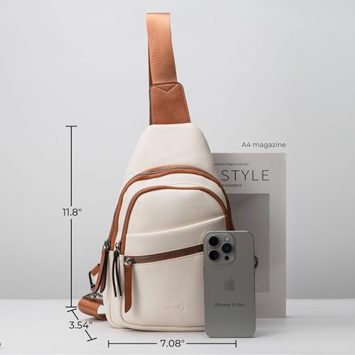 Alldaily Large Sling Bag for Women Crossbody Purse Leather Fashionable Trendy Chest Bag for Travel, Fanny Pack (White) - color: White With Brown