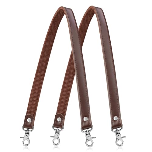 Allzedream Genuine Leather Purse Strap Sewing Canvas Replacement Handbag Shoulder Bag 2 Pcs - color: Coffee, Silver Hardware