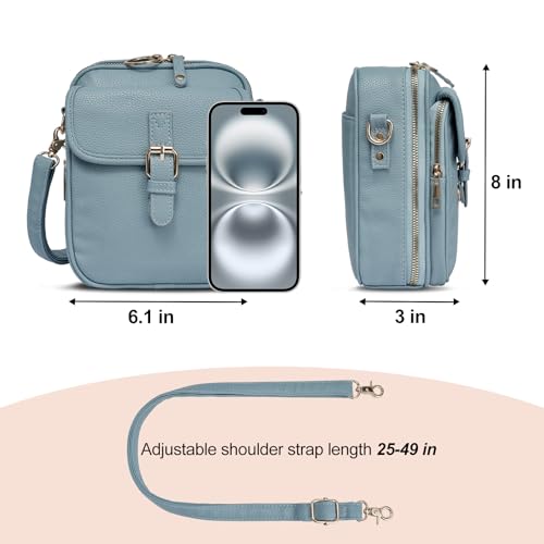 Vintage Messenger Bag,Womens Large Capacity Crossbody Leather Bags,Mini Shoulder Sling Pouch with Card Slots(6.1x3x8 inch) - color: Blue, size: 6.1x3x8inch