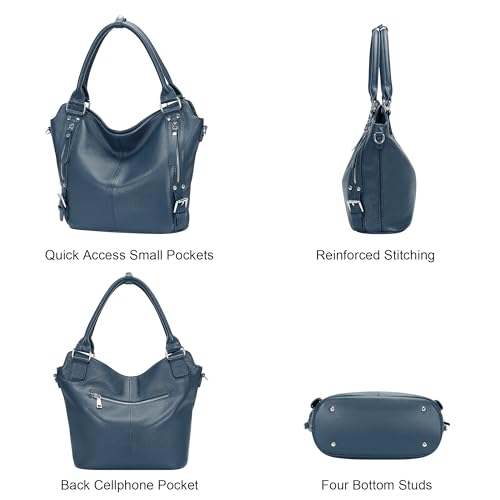 Genuine Leather Pueses for Women Large Hobo Bags Muti Pockets | Crossbody Tote Bags with Top Handles, Key Leash, Adjustable Straps for Shoulder/Handbags/Tote, Daily - color: 02-indigo Blue