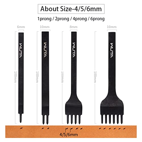 WUTA Leather Hole Punch Tool Pricking Iron Hole Puncher 6mm 1/2/4/6 Prong Tooth Lacing Diamond Stitching Chisel Set for DIY Leather Craft Kits (Black) - color: Black, size: 1nd 6mm 1/2/4/6