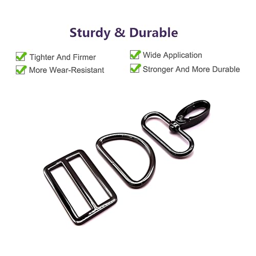 Goyunwell Bag Hardware 1-1/2 inch Swivel Snap Hooks D Ring Tri-Glides Slide | 5 Sets Black 1.5 inch Buckle for Purses Backpack Handbag Dog Collars Crossbody bag Webbing Keychain Lanyard Strap Making - color: Black, size: 1-1/2 inch
