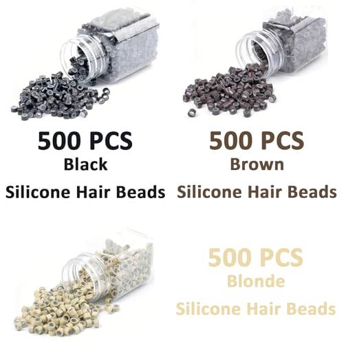 1500 Silicone Lined Beads for Hair Extensions,3 Colors 5mm Rings - color: Beads