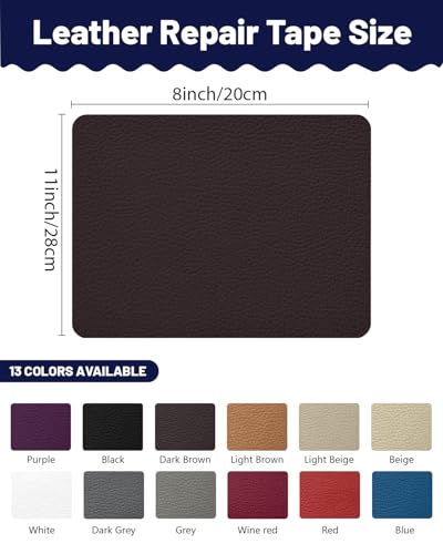 Leather Repair Patch Tape Kit,Self Adhesive Leather Repair for Sofa，Car Seat,Office Chair,Furniture,Jacket,Waterproof Strong Adhesive Vinyl Repair Kit. 8 in x 11 in,Coffee - color: Coffee, size: 8 in x 11 in