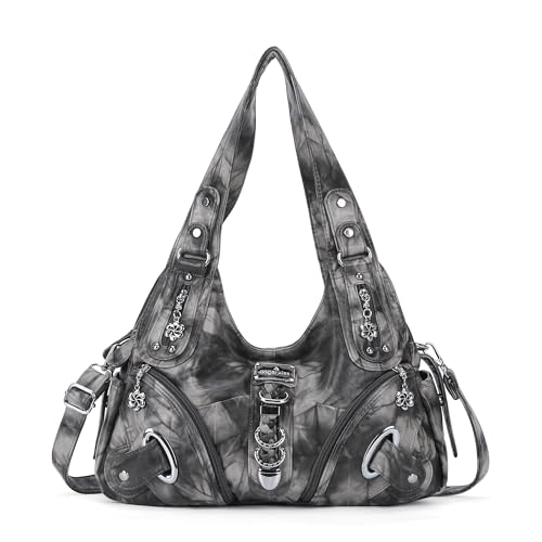 Angelkiss Hobo Purses and handbags for Women Satchel Handbag Women Purses Large Daily Shoulder Bags - color: Black/Grey-g