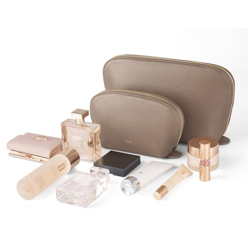 Kattee Leather Makeup Bag for Women, Medium, Khaki - color: Khaki, size: 1-Pack, Medium