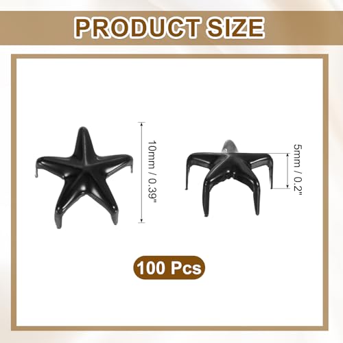 uxcell 100Pcs Metal Star Studs Claw, 10mm 5-Claw Punk Studs Rivets Spikes Nail Head Leather Rivets for DIY Crafts Clothing Leathercraft Bag Shoes, Black - color: Black, size: 10mm