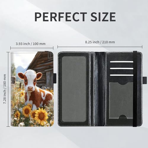 Checkbook Cover for Women and Men, RFID Blocking PU Leather Checkbook Holder Wallet Case with Elastic Strap & Multiple Card Slots, for Checks and Cards, Calf Sunflower Field - color: Calf Sunflower Field