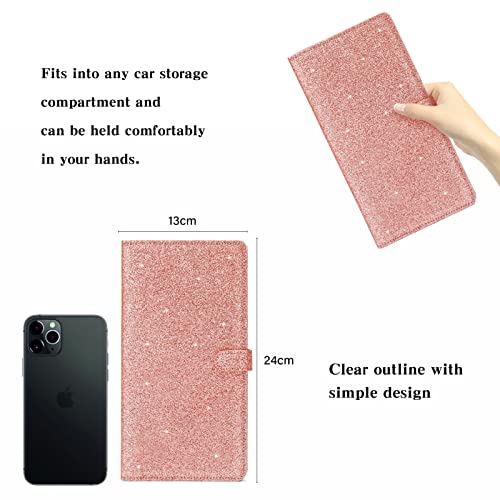 Car Registration & Insurance Card Holder Leather Auto Glove Box Organizer Document Wallet with Magnetic Shut (Glitter Rose, large) - color: Large Glitter Rose