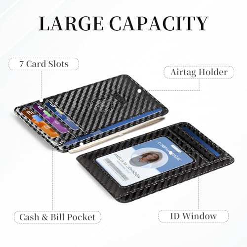 Personalized Initial Card Wallet - Deep 3D Embossed Floral Leather Slim RFID Blocking Holder, Ultra-Thin 0.8cm Custom Monogram Gift for Men & Women (A,Carbon Fiber Black) - color: Carbon Fiber Black