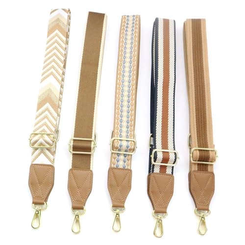 Adjustable Purse Strap with Brown Leather End - 1.5" Wide Handbags, Camera, Guitar, Phone & Crossbody Bag Replacement Shoulder Straps(Gold Hardware) - color: Brown Strap-Gold hook-T502
