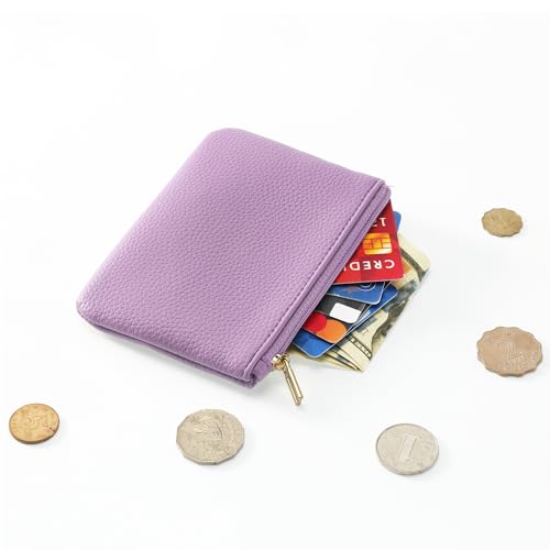 Chelmon PU Leather Coin Purse Pouch Change Holder Small With Zipper for Men Women 2 PCS Set (Black&Purple) - color: Black&Purple