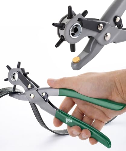 UNCO- Leather Hole Punch Tool, Multi Hole Sizes for Belts and Leather, Belt Hole Puncher, Green Handle - color: Green