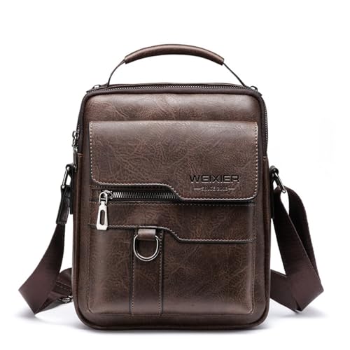 Messenger Bag for Men Crossbody Shoulder Purse Small Vintage PU Leather Satchel Pouch Side Crossover Handbag - color: Men Messenger Bag for Dark Brown