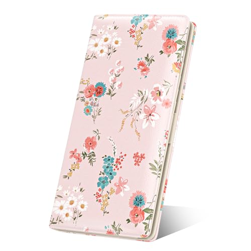 Nipichsha Womens Wallet, RFID Slim Wallet, Credit Card Holder Purse, Leather Bifold (Pink Flowers) - color: Pink Flowers