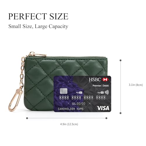 Quilted Faux Leather Coin Purse with Keychain - Small Coin Pouch Key Pouch Small Card Holder Keychain Wallet Change Purse for Women and Men (Olive Green) - color: Olive Green