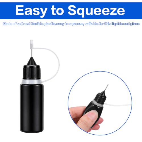 12pcs Black Precision Tip Applicator Bottles 10ml Fine Metal Needle Tip Squeeze Bottles for Glue Liquid Acrylic Painting DIY Paper Quilling Crafts Leak-Proof with Protective Caps