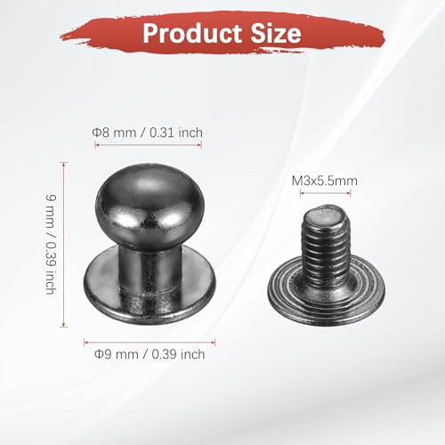 TIXIPEM 8mm Ball Head Stud Rivets Screw Back [20Pcs] - Metal Round Head Button Nipple Rivet Use for Bag & Belt & Handbag & Leather Craft & DIY Decoration - [Gun Black] - color: Gun Black, size: 8mm