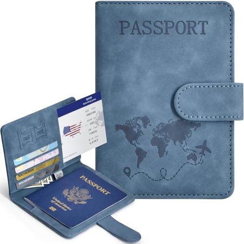 Passport Holder, Passport Cover with Credit Card Slot and Boarding Pass Slot Combo, Passport Wallet Case Book Travel Must Have, RFID Blocking Leather Travel Accessories, Navy Blue - color: Navy Blue
