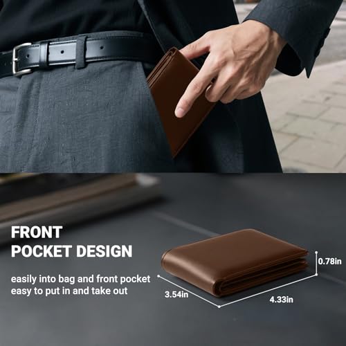 GNDR Wallet For Men RFID Blocking Brown Wallets Bifold Faux Leather Card Holder Front Pocket Mens Accessories With Gift Box - color: Brown-02