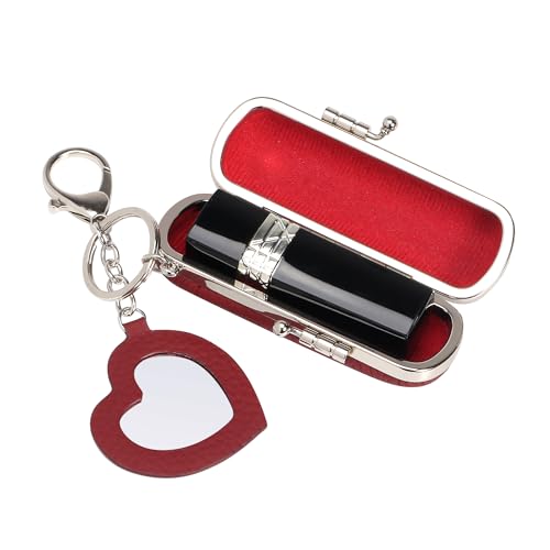 Royal Bagger Mini Lipstick Bag for Women, Genuine Cow Leather Kiss Lock Pouch, Key Holder with Keychain, Heart Mirror 3286 - color: Purple