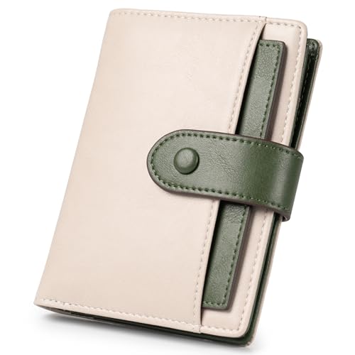 Alldaily Small Slim RFID Blocking Leather Wallet for Women, Bifold with 10 Card Slots and Coin Pocket (Cream&Olive Green) - color: Cream&Olive Green