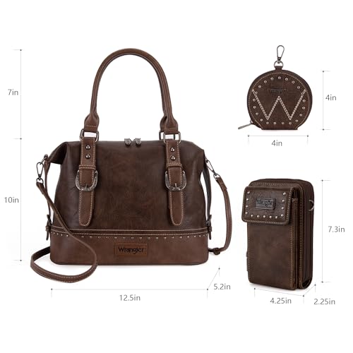 Wrangler 3Pcs Doctor Bag Sets for Women Top-handle Satchel Bag with Cell Phone Handbag and Coin Purse - color: Eye-catching Coffee