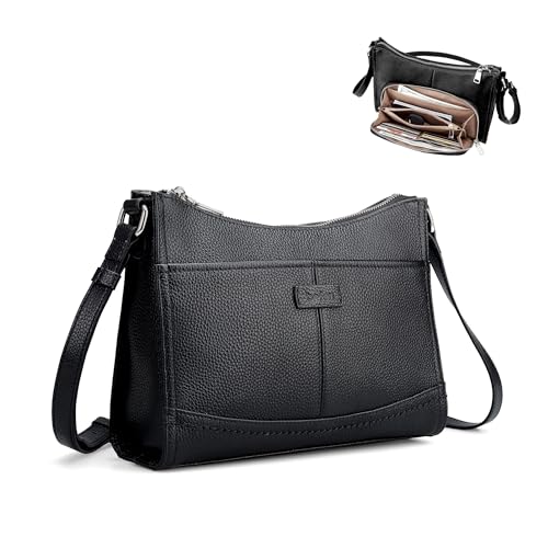 befen Genuine Leather Crossbody Bags for Women Travel Wallet Purse | Real Leather, Purse with Built in Wallet, RFID Blocking, 8 Card Slots, Crossbody Bag with Wallet, Detachable Shoulder Strap - color: Z02-black