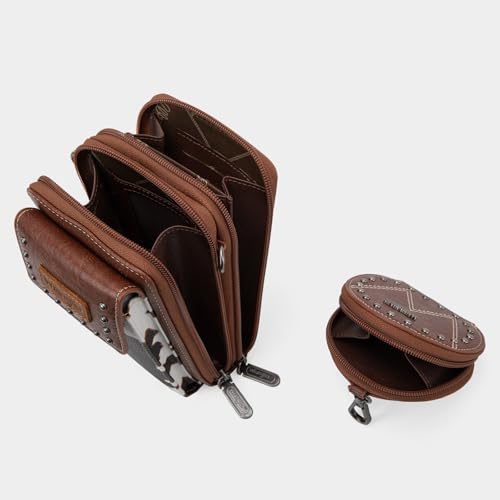 Wrangler 3Pcs Doctor Bag Sets for Women Top-handle Satchel Bag with Cell Phone Handbag and Coin Purse - color: Brown Cow Print