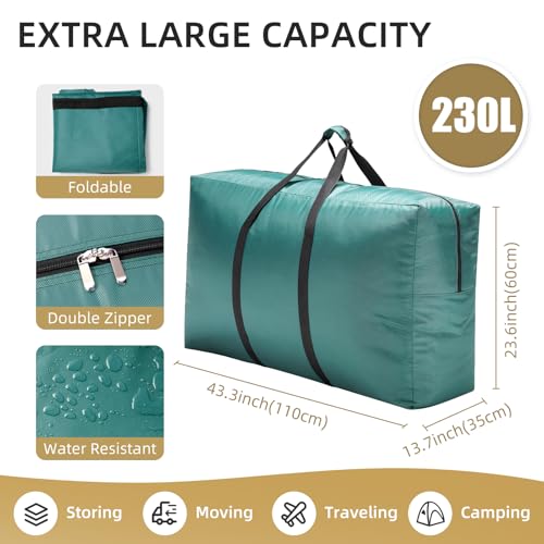 Extra Large travel duffel bag with Strong Handles, 230L Waterproof duffel bag, Durable Zippers, Extra Large Storage Totes for Space Saving and Moving Supplies, Green - color: Green, size: XXL -43.3″ × 13.8″ × 23.6″