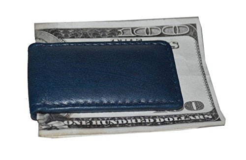 Men's New Leather Strong Magnetic Money Clip (Blue) - color: Blue