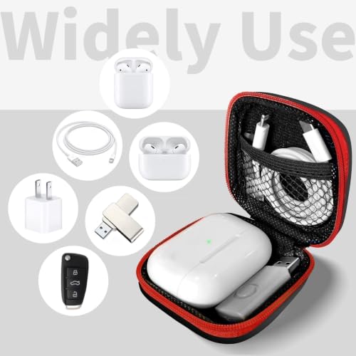 1 Pack Square Earbud Case Storage Bag with Carabiner, Red | Portable EVA Carrying Case, For Wired/Wireless Headphones, SD Card Storage, Camera Chip - color: C5-square red