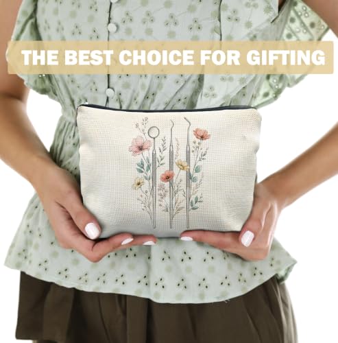 Dental Gifts Makeup Bag for Women | Dental Hygienist Assistant Dentist Gifts,Floral Dentistry Cosmetic Toiletry Bag Zipper Pouch - color: Floral Dentistry