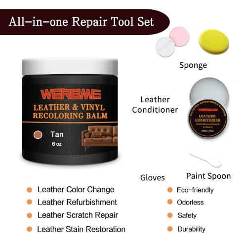 Leather Recoloring Balm & Mink Oil Leather Conditioner, Tan | Restores faded leather, waterproof, scratch repair for couches, car seats, shoes & bags, Complete kit with mink oil & tools - color: Light Brown