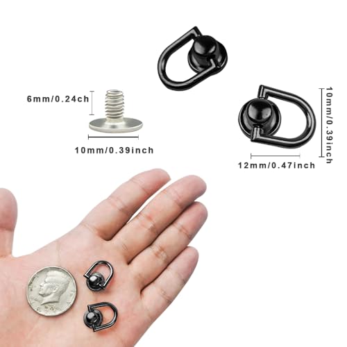 40 Pcs D Ring Stud Screw,Rotatable Ball Post Head Buttons with D Ring Metal D Rings for Purse Animal Phone DIY Wallet Strap Shoe Leather Jacket Decoration (Black) - color: Black