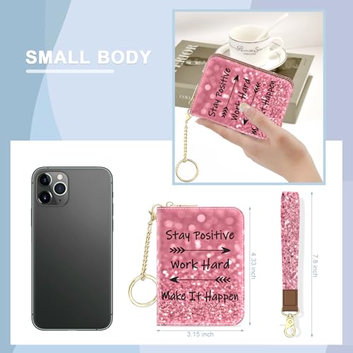 Credit Card Holder, Small RFID Wallet Slim Leather Card Organizer Case - color: B-Work Hard, size: Wrist Strap