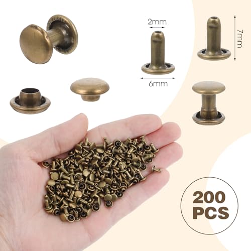200sets Double Round Cap Leather Rivets Double Cap Rivets Tubular Leather Studs Repairs Metal Rivet Decoration Fabric Rivet Leathers Fasteners for Crafting Clothes Shoes Accessories (6mm Bronze)