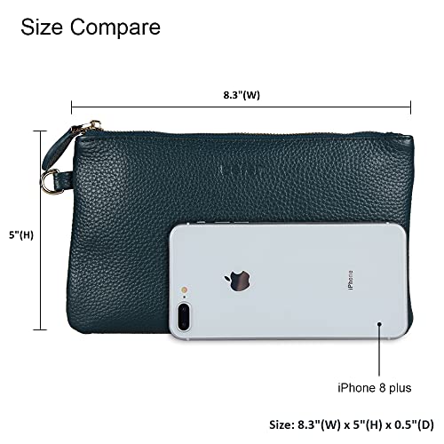 befen Genuine Leather Wristlet Clutch RFID Blocking Bag Cell Phone Purse | Cell Phone Wristlet Clutch for Women, Small Wallet Purses with RFID Blocking Card Slots - color: Dark Teal Blue
