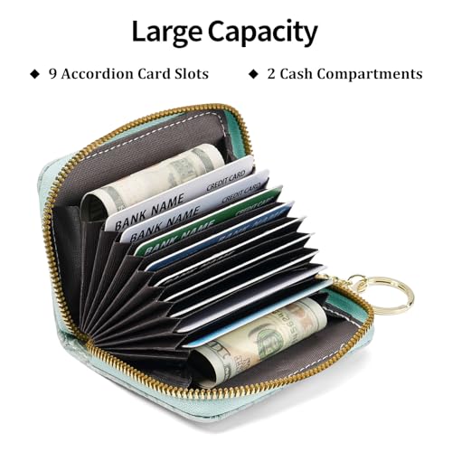 RNIEGA Credit Card Holder RFID Blocking Small Wallet for Women Vegan Leather Card Case Wallets with Zipper Keychain - color: zz-Green
