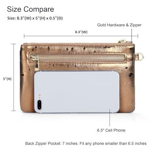 befen Genuine Leather Wristlet Clutch RFID Blocking Bag Cell Phone Purse | Cell Phone Wristlet Clutch for Women, Small Wallet Purses with RFID Blocking Card Slots - color: Bronze