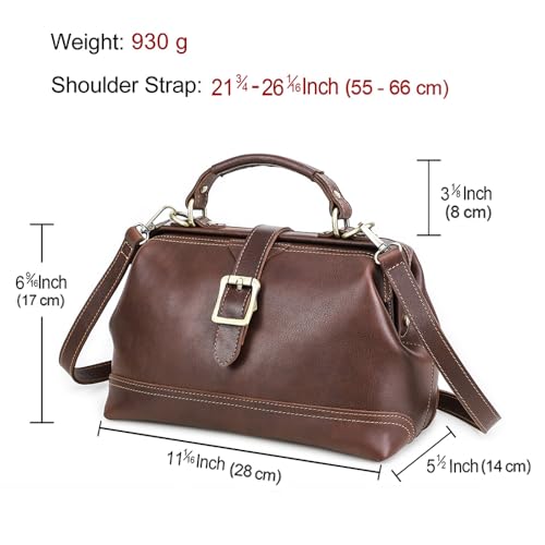 CONTACTS Full Grain Leather Doctor Purse Bag for Women Top Handle Bag Vintage Handbag Shoulder Bag - color: Red Brown