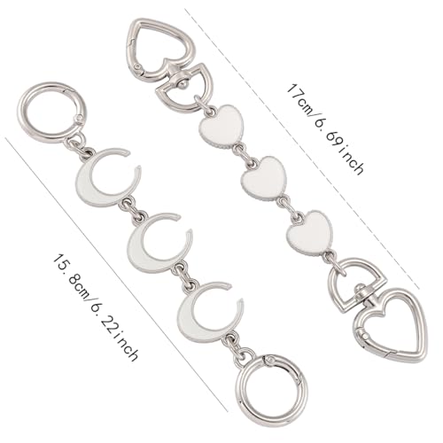 Silver Bag Chain Purse Extender Chain Purse Strap Extender Purse Charms(White Heart/Moon) - color: Silver White(moon/Heart)