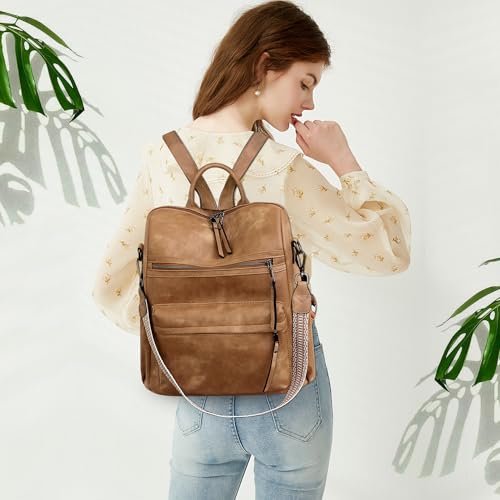 Womens Leather Backpack Purse, Ladies Travel Designer Shoulder Bags - color: Yellow-apricot