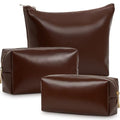 Kigeli 3 Piece Leather Makeup Bag Set Graduation Women Gifts PU Leather Makeup Toiletry Bag Bridesmaid Cosmetic Pouch Small Aesthetic Travel Purse for Wedding Birthday Women Gifts(Coffee) - color: Coffee