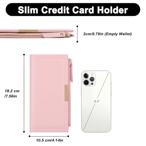 Slim Women's Wallet Ladies Credit Card Holder Bifold RFID Blocking - color: A06 Light pink