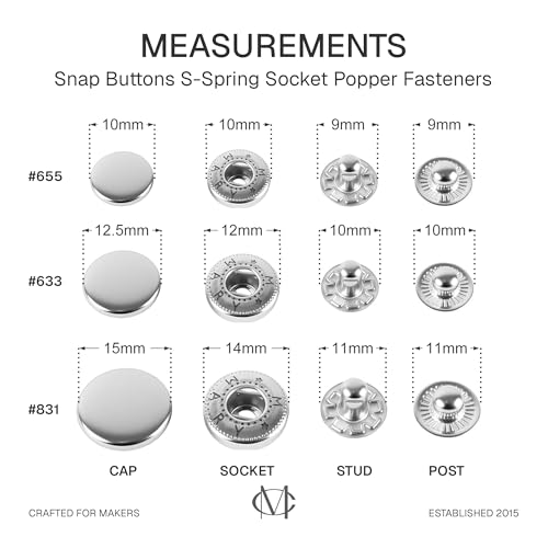 CRAFTMEMORE 50 Sets Antique Brass Snap Buttons S-Spring Socket Popper Fasteners for Jacket Bag Closures #665 VT2 (10mm (0.39")) - size: 10mm (0.39")